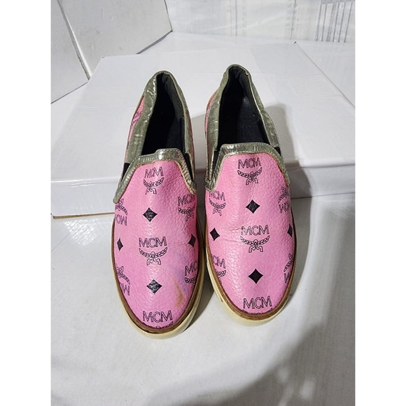 MCM Visetos Logo Slip-On Sneakers Pink Size 36 - Picture 1 of 12